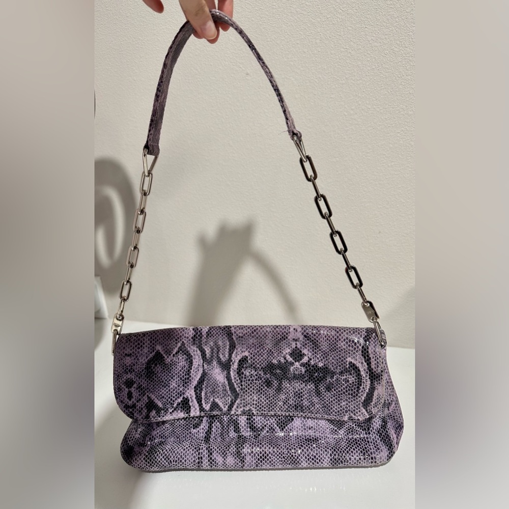 CECCONI P. Light Purple Shiny Snake Print Leather Purse with Silver Hardware